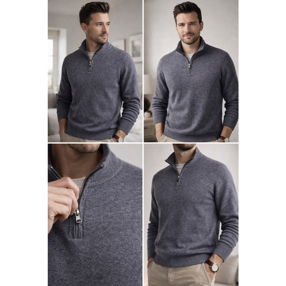 Banana Republic Italian Merino Wool Half Zip Sweater Gray Size L - Picture 7 of 13
